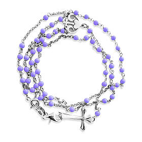 Rosary with lilac stones and heart-shaped medal, 925 silver
