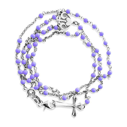 Rosary with lilac stones and heart-shaped medal, 925 silver 1