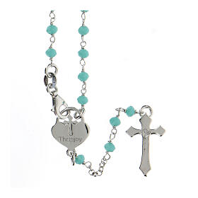 Rosary with light blue stones and heart-shaped medal, 925 silver