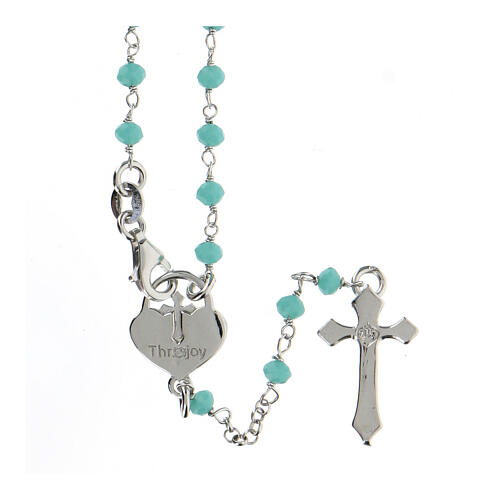 Rosary with light blue stones and heart-shaped medal, 925 silver 2