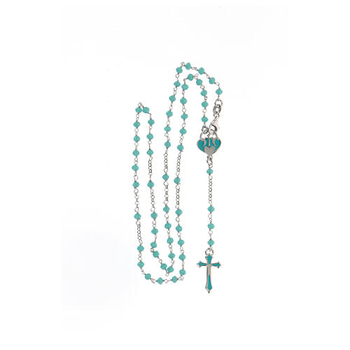 Rosary with light blue stones and heart-shaped medal, 925 silver 4
