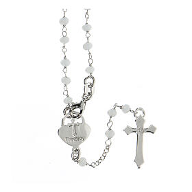 Rosary with white stones and heart-shaped medal, 925 silver