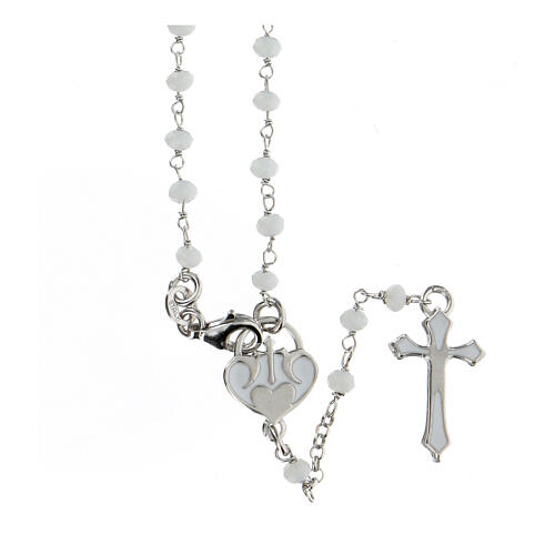 Rosary with white stones and heart-shaped medal, 925 silver 1