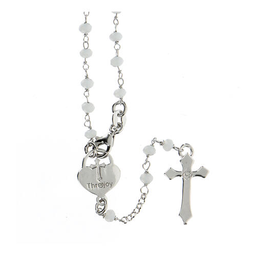 Rosary with white stones and heart-shaped medal, 925 silver 2