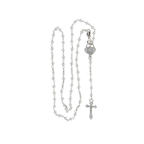 Rosary with white stones and heart-shaped medal, 925 silver 4