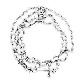 Rosari argento: Rosario pietre bianche argento 925 crociera cuore croce