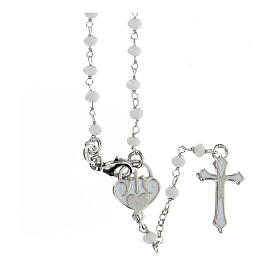 925 silver rosary white stone beads cross heart centerpiece
