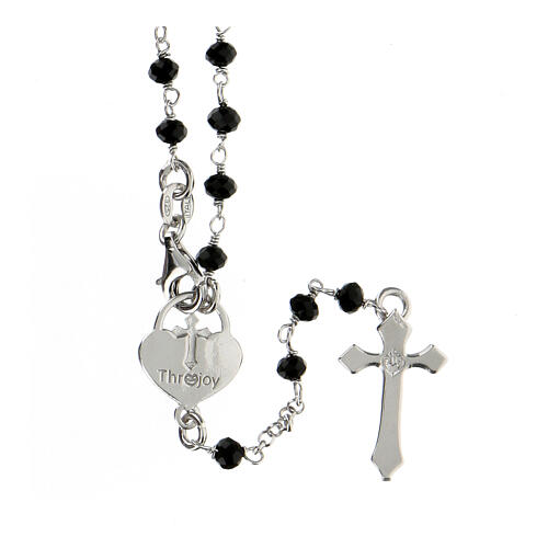 Rosary with black stones and heart-shaped medal, 925 silver 2