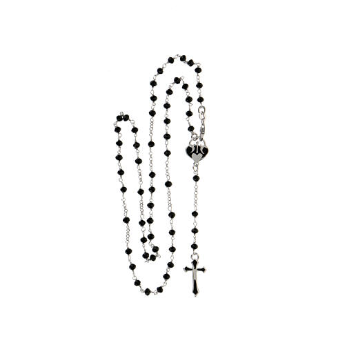 Rosary with black stones and heart-shaped medal, 925 silver 4