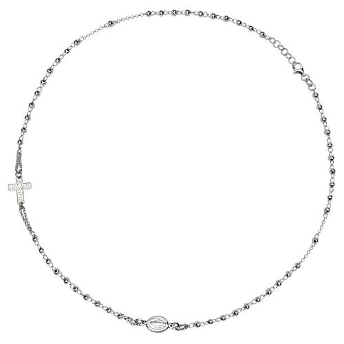 Rosenkranz Halskette aus 925er Kreuz und silbernen Perlen, E Gioia Sia 1