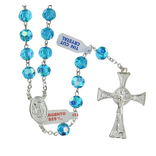 Rosary in shiny 925 silver with blue faceted crystal beads 8 mm 1