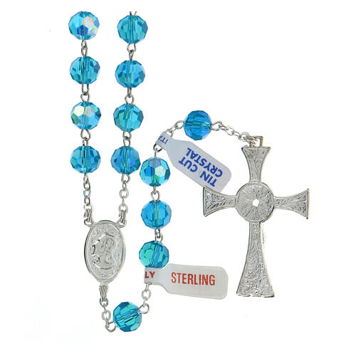 Rosary in shiny 925 silver with blue faceted crystal beads 8 mm 2