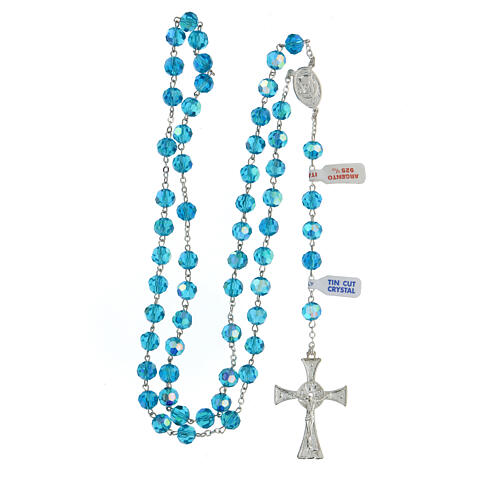 Rosary in shiny 925 silver with blue faceted crystal beads 8 mm 4