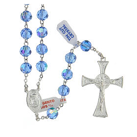 Rosary in shiny 925 silver with light blue faceted crystal beads 8 mm