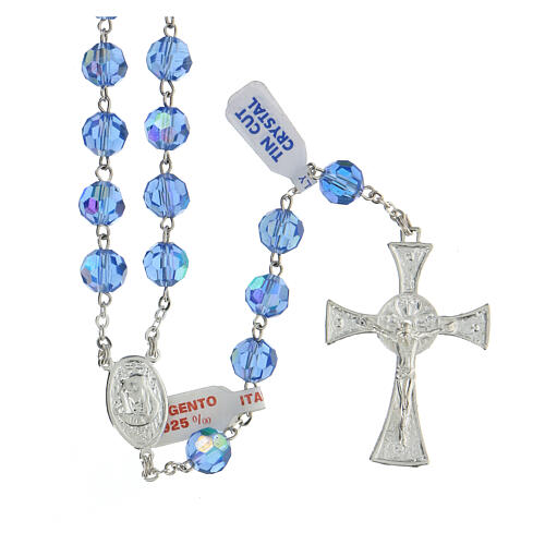Rosary in shiny 925 silver with light blue faceted crystal beads 8 mm 1