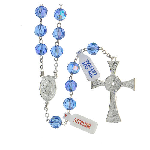 Rosary in shiny 925 silver with light blue faceted crystal beads 8 mm 2
