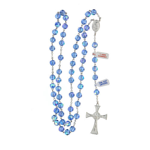 Rosary in shiny 925 silver with light blue faceted crystal beads 8 mm 4