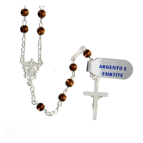 Rosary in 925 silver with 4 mm brown hematite beads 2