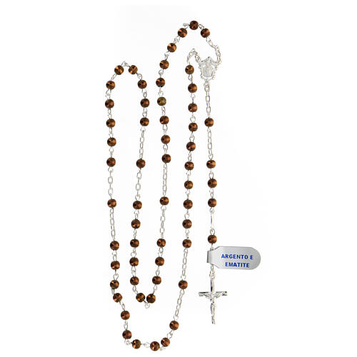 Rosary in 925 silver with 4 mm brown hematite beads 4