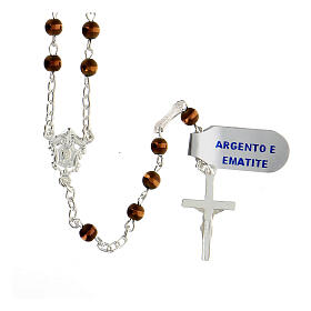 925 silver rosary with brown hematite beads 4 mm matte shiny line decor