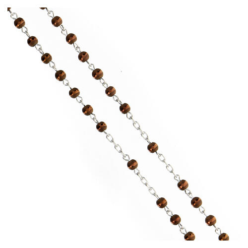 925 silver rosary with brown hematite beads 4 mm matte shiny line decor 3