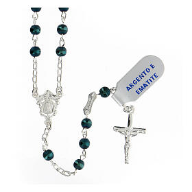 Silver rosary with 4 mm hematite blue beads 925 silver Mary medal