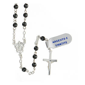 Silver rosary 925 crucifix grey hematite beads 4 mm