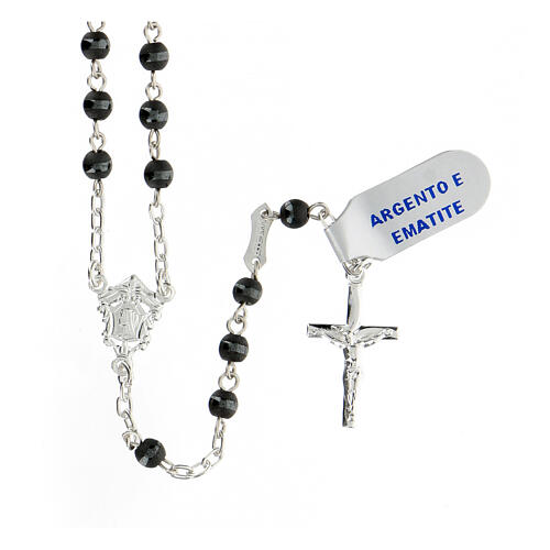 Silver rosary 925 crucifix grey hematite beads 4 mm 1