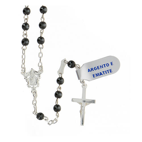 Silver rosary 925 crucifix grey hematite beads 4 mm 2