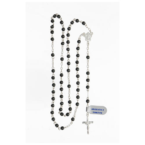 Silver rosary 925 crucifix grey hematite beads 4 mm 4