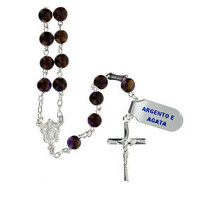 Rosary 6 mm agate purple bronze beads 925 silver chain