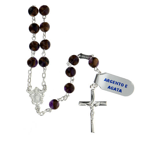 Rosary 6 mm agate purple bronze beads 925 silver chain 1