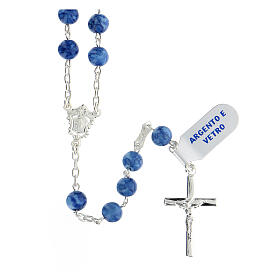 Chapelet argent 925 crucifix grains verre bleu 6 mm