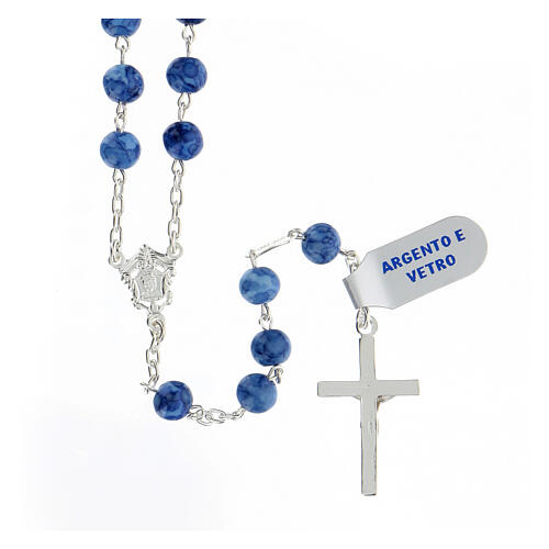 Chapelet argent 925 crucifix grains verre bleu 6 mm 2