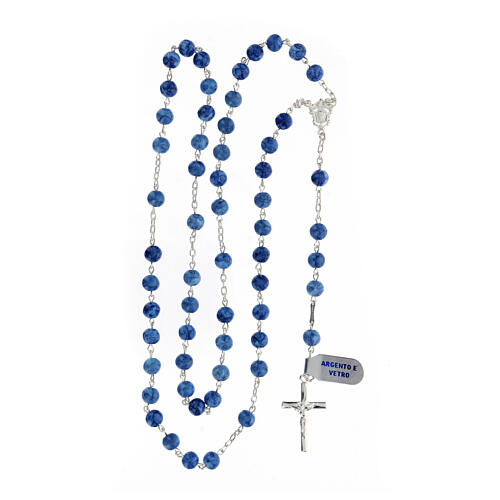 Sterling silver rosary crucifix glass blue beads 6 mm 4