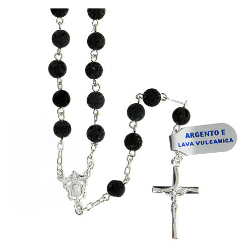 Sterling silver rosary volcanic beads 6 mm modern cross 1