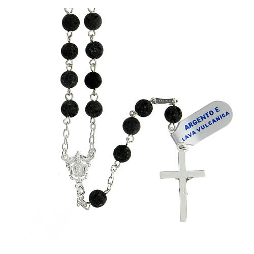 Sterling silver rosary volcanic beads 6 mm modern cross 2