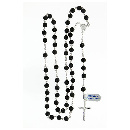 Sterling silver rosary volcanic beads 6 mm modern cross 4