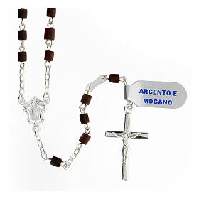 Rosary in 925 silver with 4x4 mm mahogany beads Mary