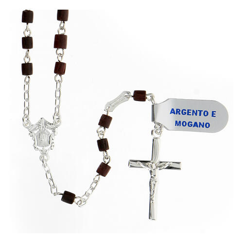 Rosary in 925 silver with 4x4 mm mahogany beads Mary 1