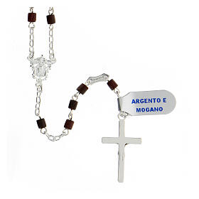 Rosary mahogany wood bead 4x4 mm 925 silver Mary centerpiece