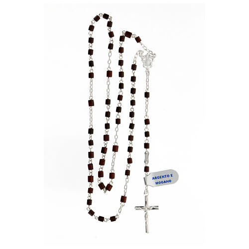 Rosary mahogany wood bead 4x4 mm 925 silver Mary centerpiece 4