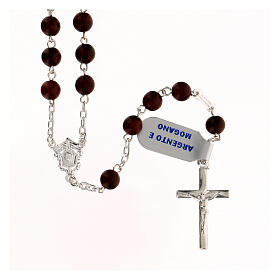 Rosary in 925 silver with 6 mm mahogany beads