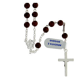 Rosary mahogany wood beads 6 mm 925 silver modern cross