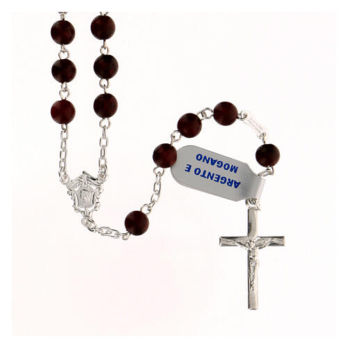 Rosary mahogany wood beads 6 mm 925 silver modern cross 1
