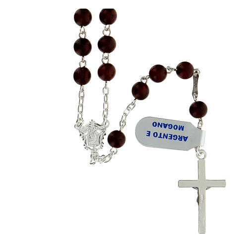Rosary mahogany wood beads 6 mm 925 silver modern cross 2