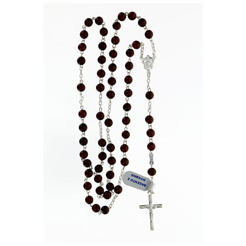 Rosary mahogany wood beads 6 mm 925 silver modern cross 4