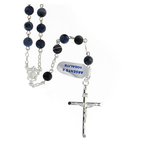 Rosary sodalite polished beads 6 mm 925 silver tubular cross 1