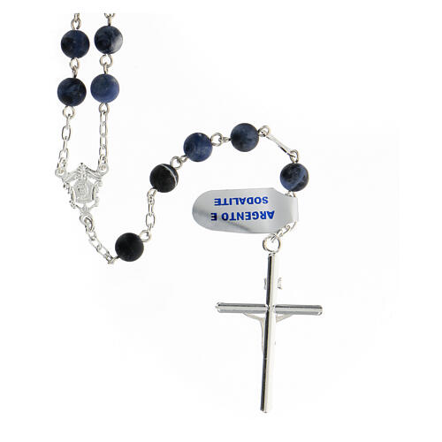 Rosary sodalite polished beads 6 mm 925 silver tubular cross 2