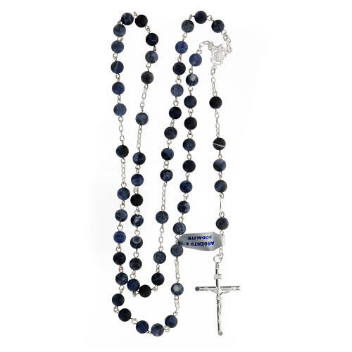 Rosary sodalite polished beads 6 mm 925 silver tubular cross 4